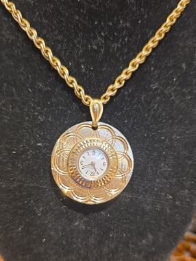 Gold Floral Locket Watch Necklace - Timeless Pendant